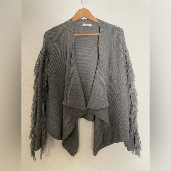 Ramy Brook Sweaters - Ramy Brooke 100% Merino Wool Knit Fringe Sleeve Cardigan in Gray Size XS